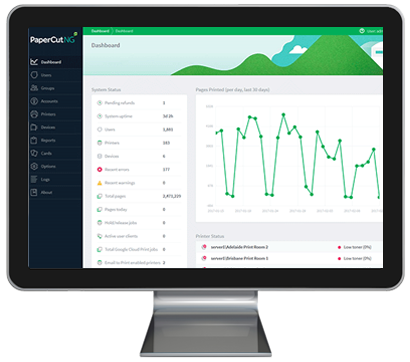 Dashboard Computer Monitor, Papercut MF, Impressions Office Solutions, Aspen, Glenwood Springs, CO, Colorado, Dealer, Reseller, Agent