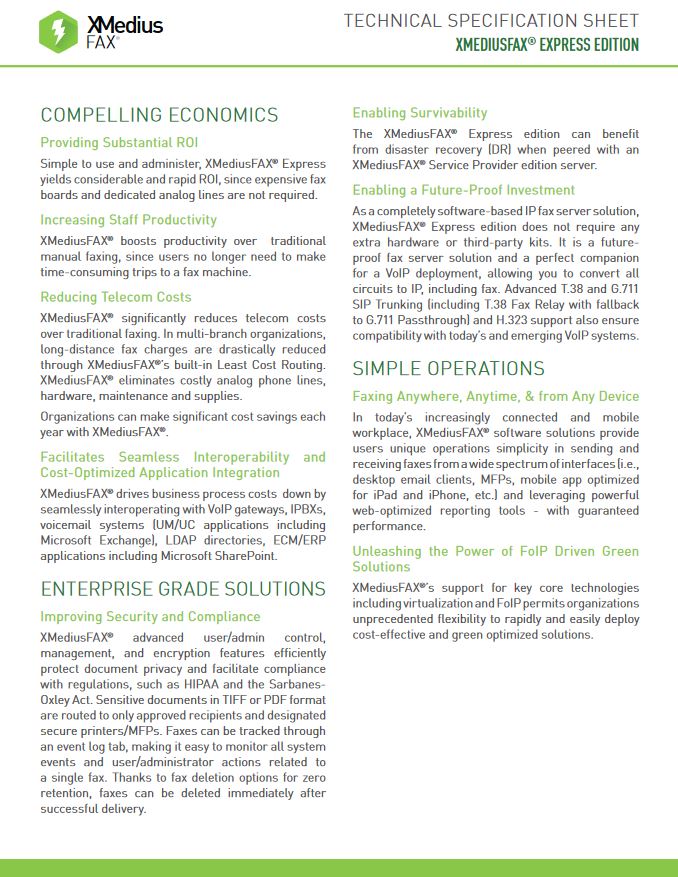 Xmedius Fax Express Edition Brochure Cover, XMedius Fax, Impressions Office Solutions, Aspen, Glenwood Springs, CO, Colorado, Dealer, Reseller, Agent